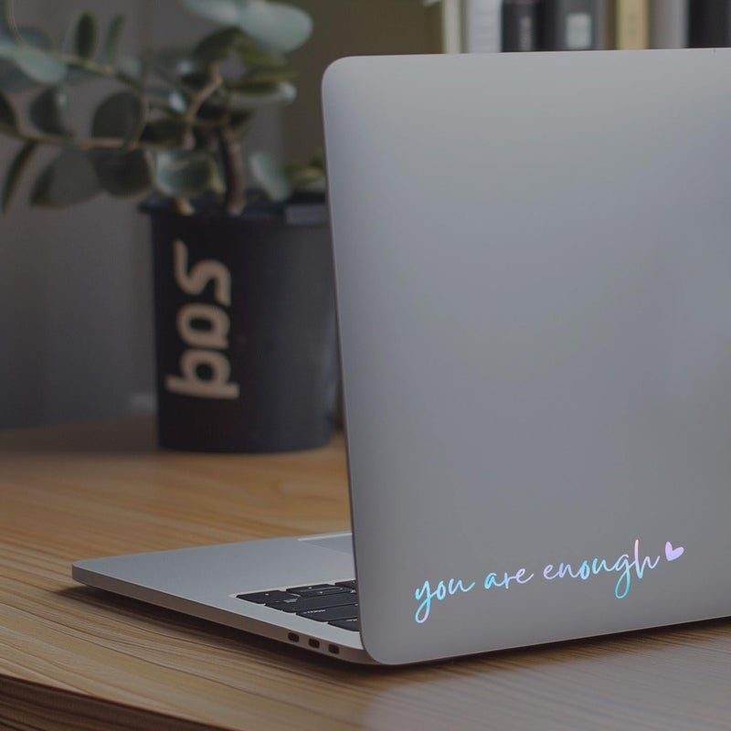 WCDHOR 2 x You are Enough Rearview Mirror Decal Water Bottle Stickers Affirmation Reminder Sticker Laptop Bumper Sticker Tumbler Vinyl Sticker Car Mirror Decal(You are Enough, Holographic Opal) - Image 4